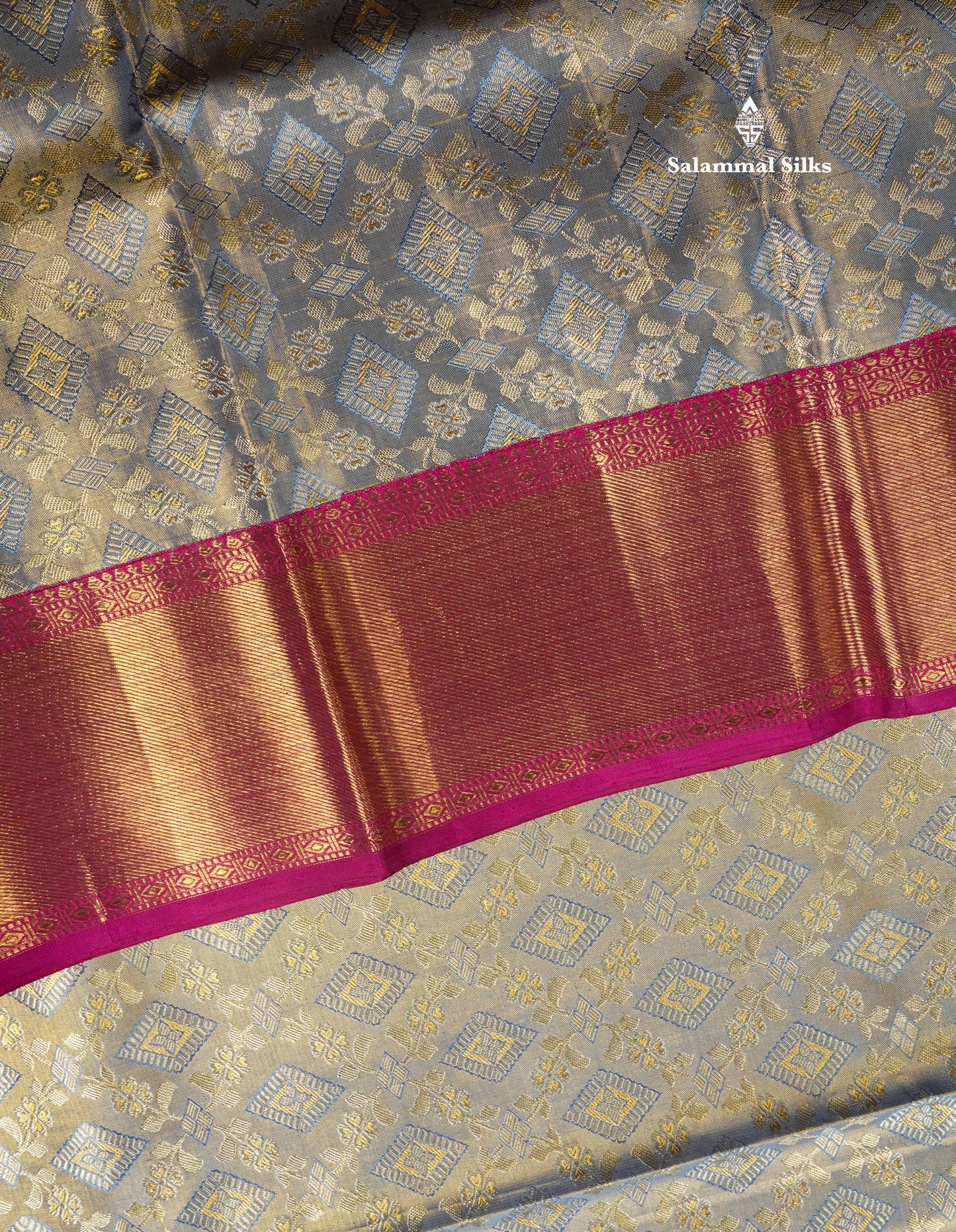 Beautiful Blue Shade Tissue Bridal Pure Kanjivaram Silk Saree With Contrast Magenta Long Border