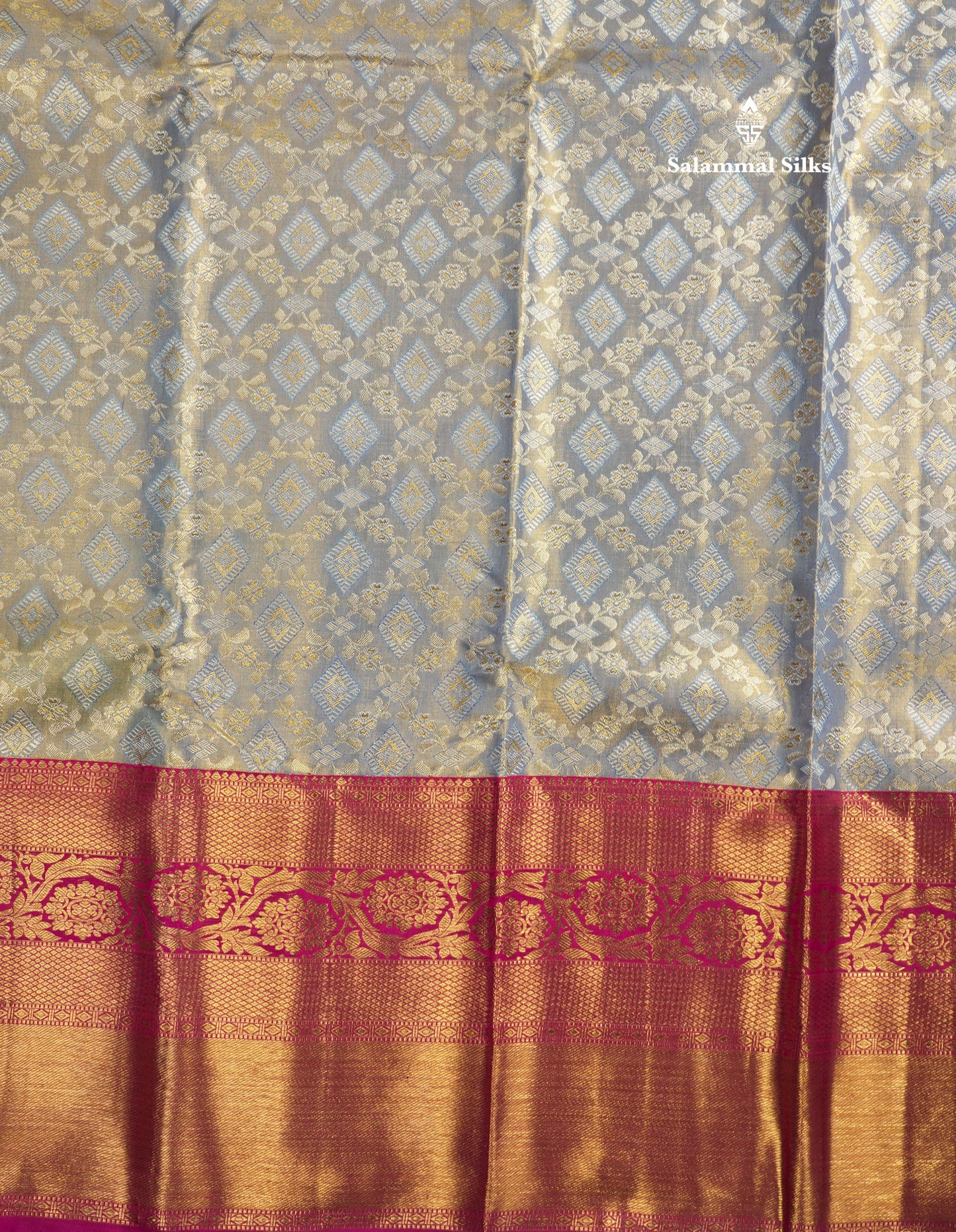 Beautiful Blue Shade Tissue Bridal Pure Kanjivaram Silk Saree With Contrast Magenta Long Border