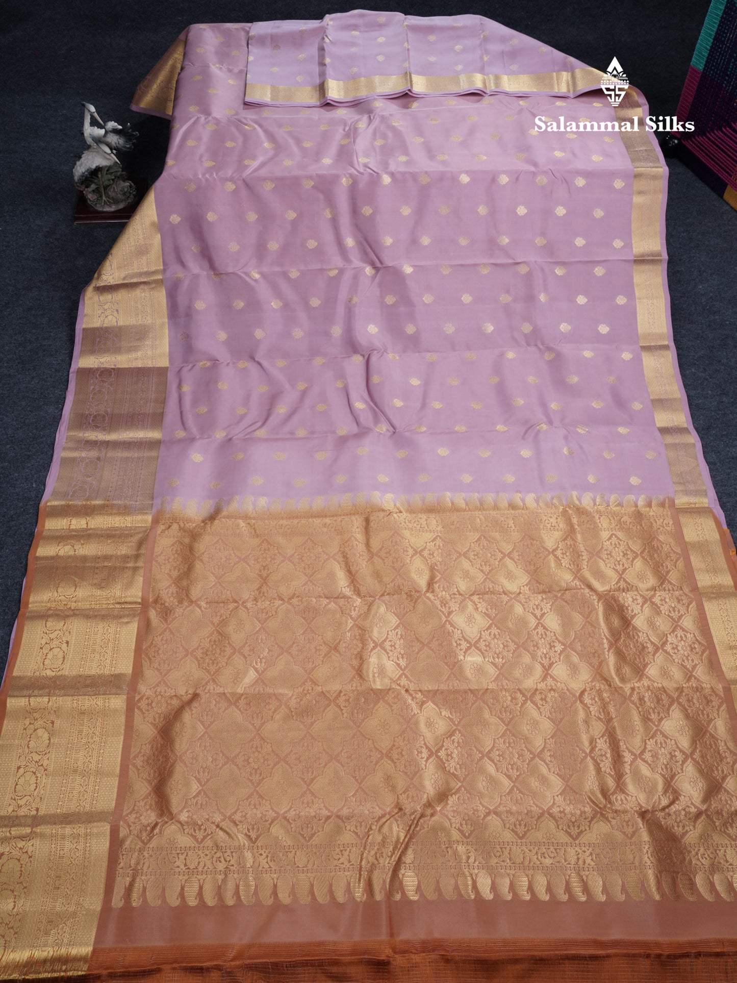 Baby Pink Puremix Silk Saree With Contrast Bronze Blouse