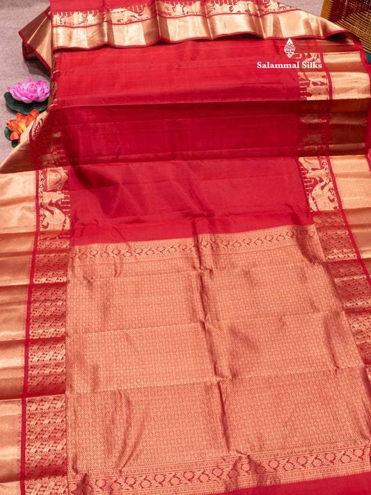 Maroon Colour Plain Pure Kanjivaram Silk Saree with Pallakku Border