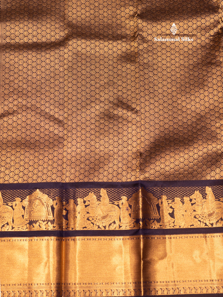 Navy Blue Colour Plain Pure Kanjivaram Silk Saree with Pallakku Border