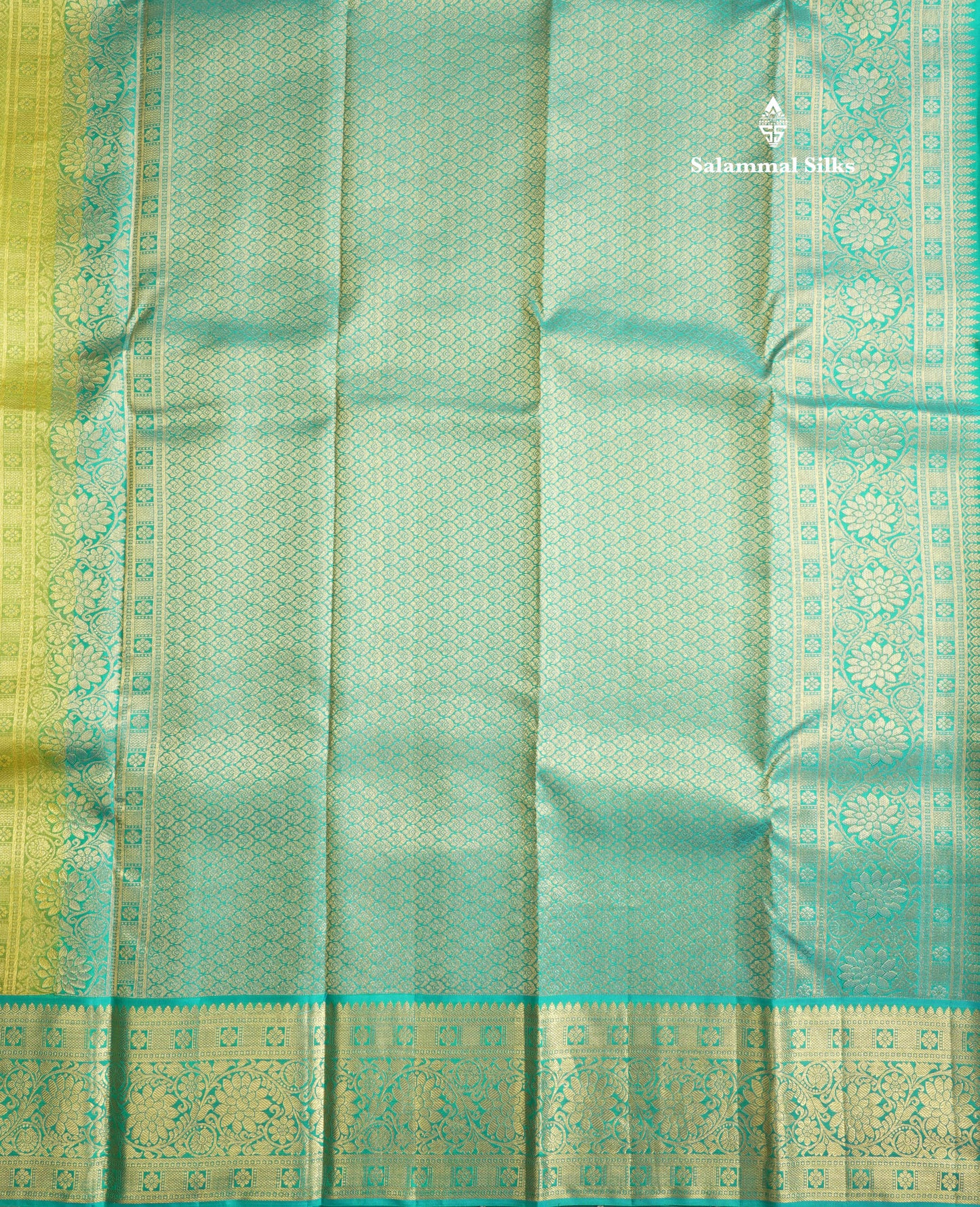 Parrot Green Bridal Pure Kanjivaram Silk Saree With Contrast Sea Green Border