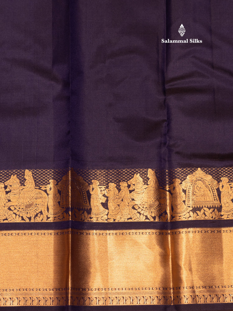 Navy Blue Colour Plain Pure Kanjivaram Silk Saree with Pallakku Border