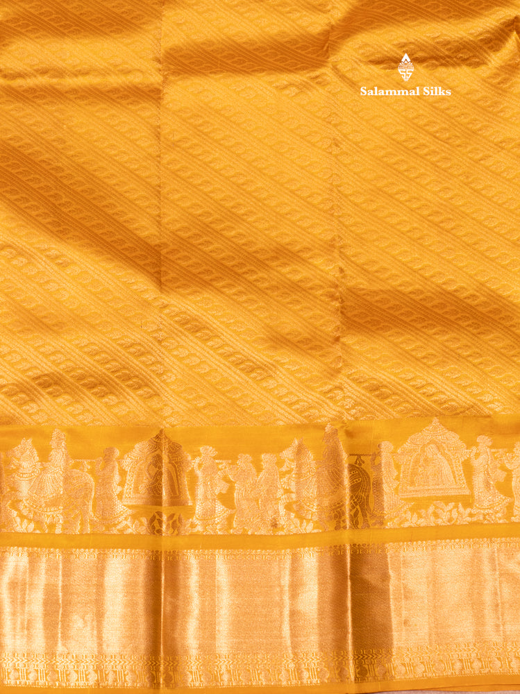 Mustard Yellow Colour Plain Pure Kanjivaram Silk Saree with Pallakku Border