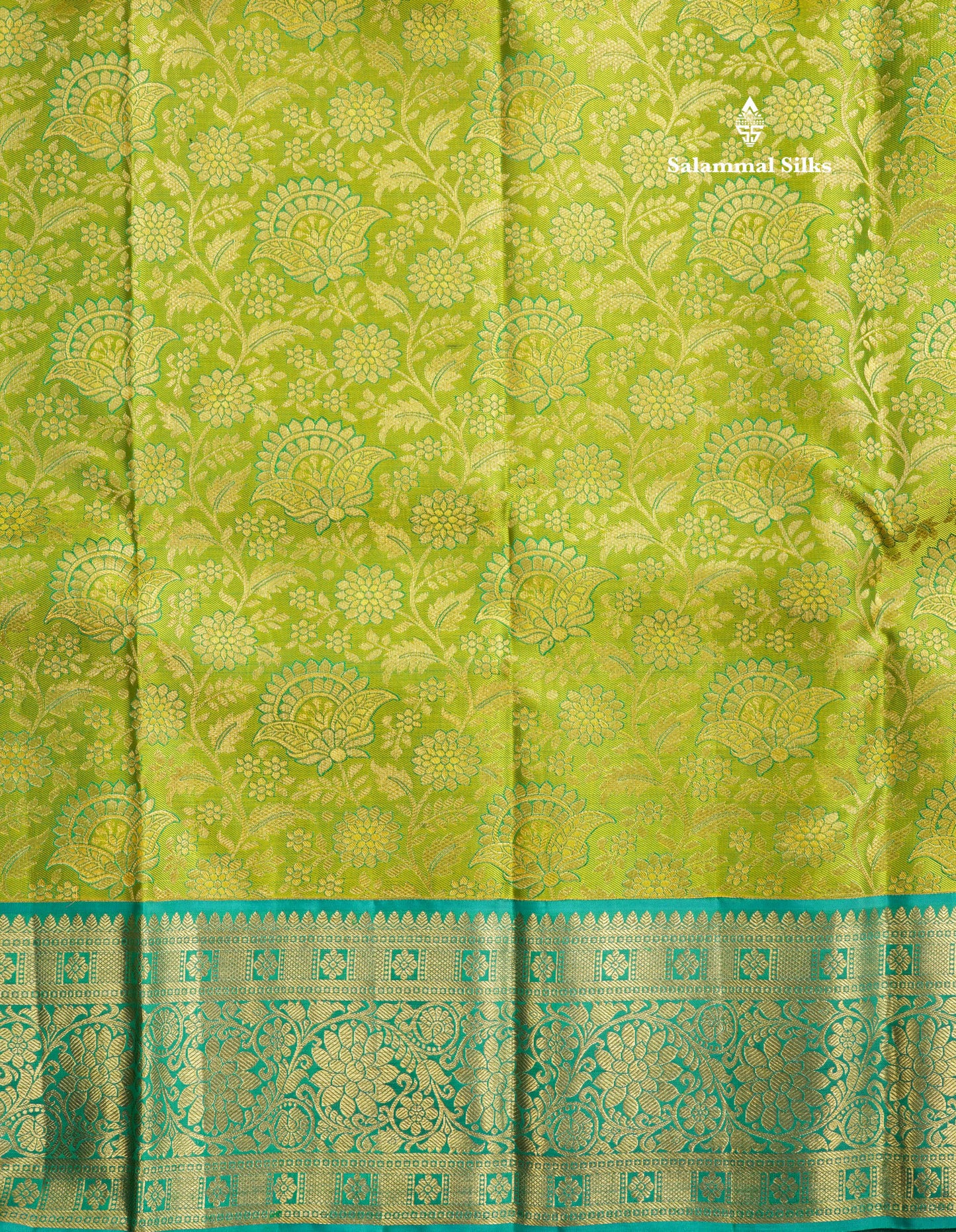 Parrot Green Bridal Pure Kanjivaram Silk Saree With Contrast Sea Green Border
