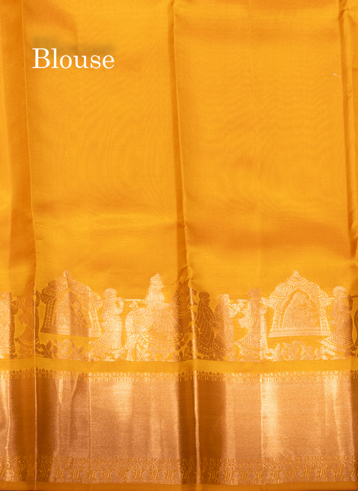 Mustard Yellow Colour Plain Pure Kanjivaram Silk Saree with Pallakku Border