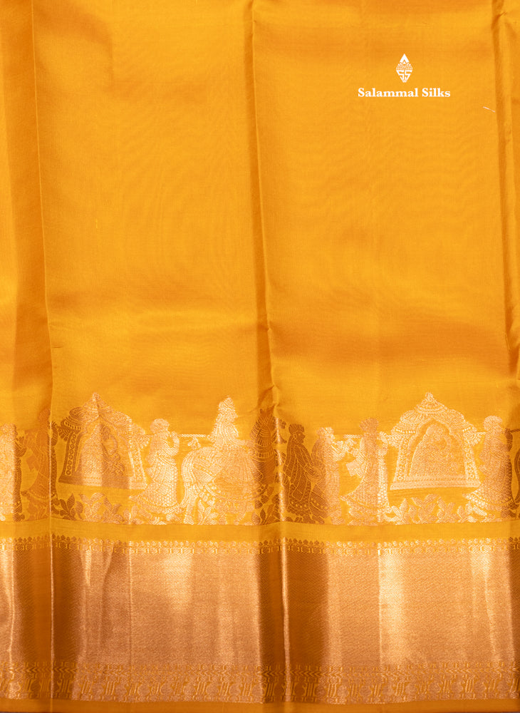 Mustard Yellow Colour Plain Pure Kanjivaram Silk Saree with Pallakku Border