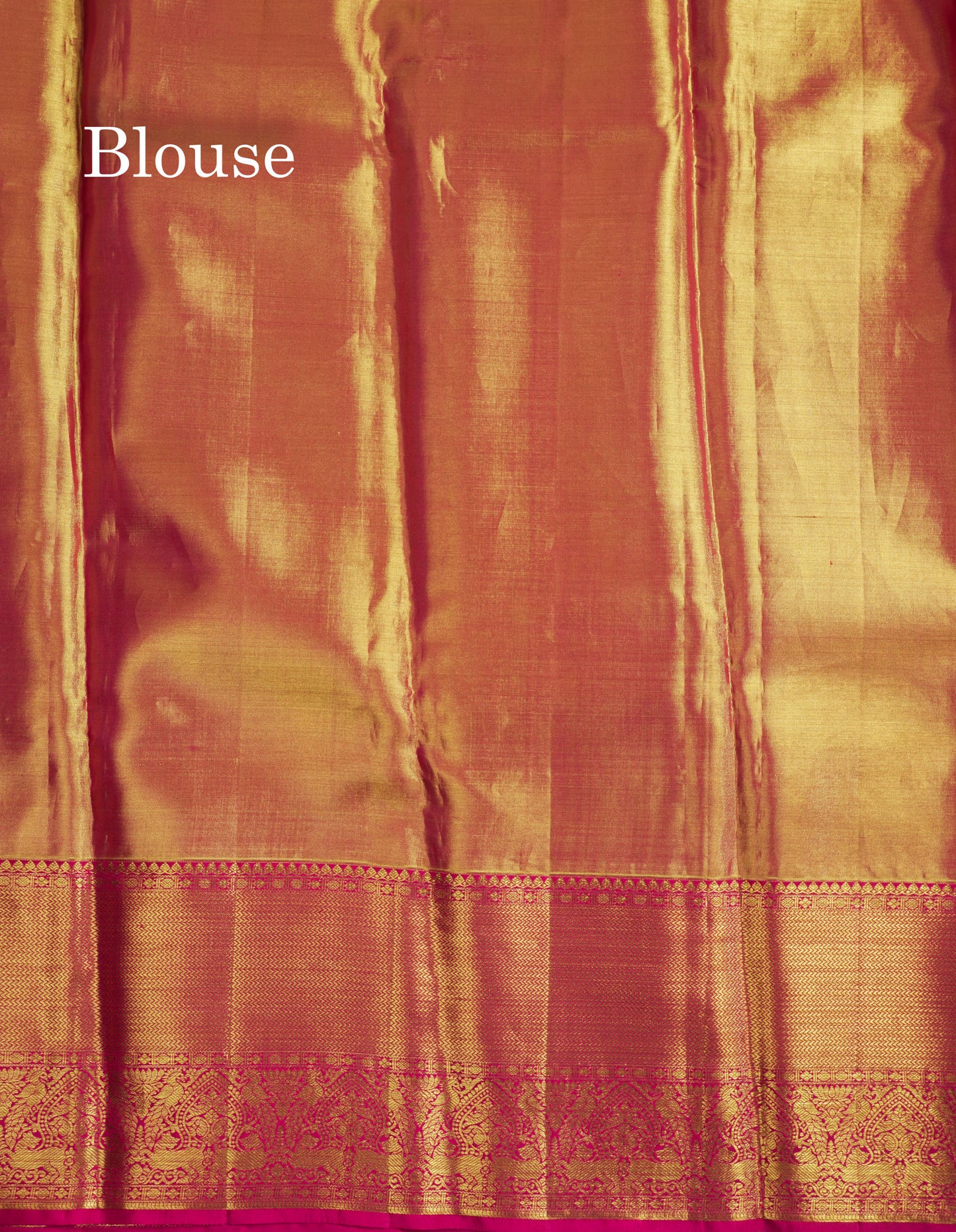 Gold Tissue Bridal Pure Kanjivaram Silk Saree With Contrast Magenta Pink Border