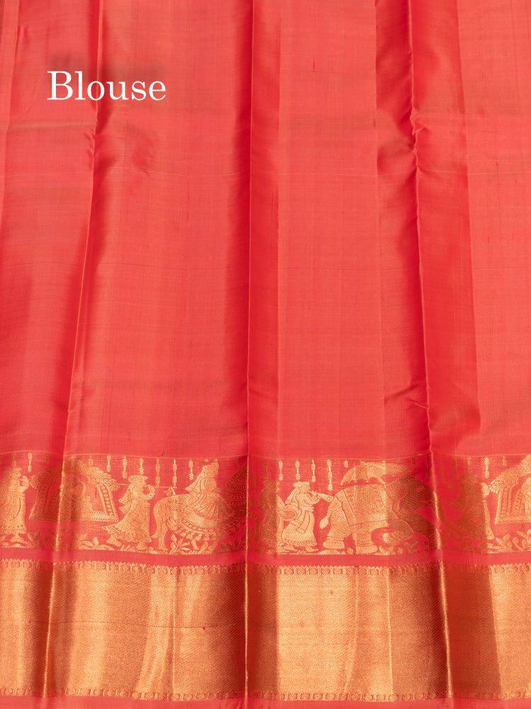 Pinkish Peach Colour Plain Pure Kanjivaram Silk Saree with Pallakku Border