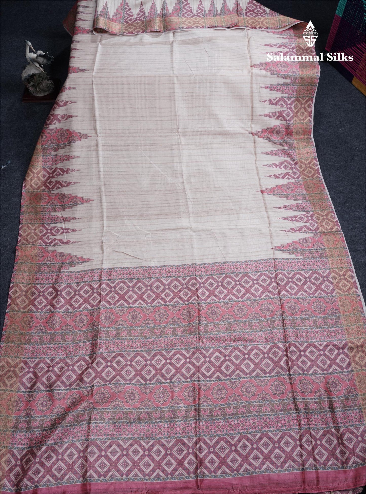 Sandal Semi Tussar Saree With Contrast Grey Fancy Border