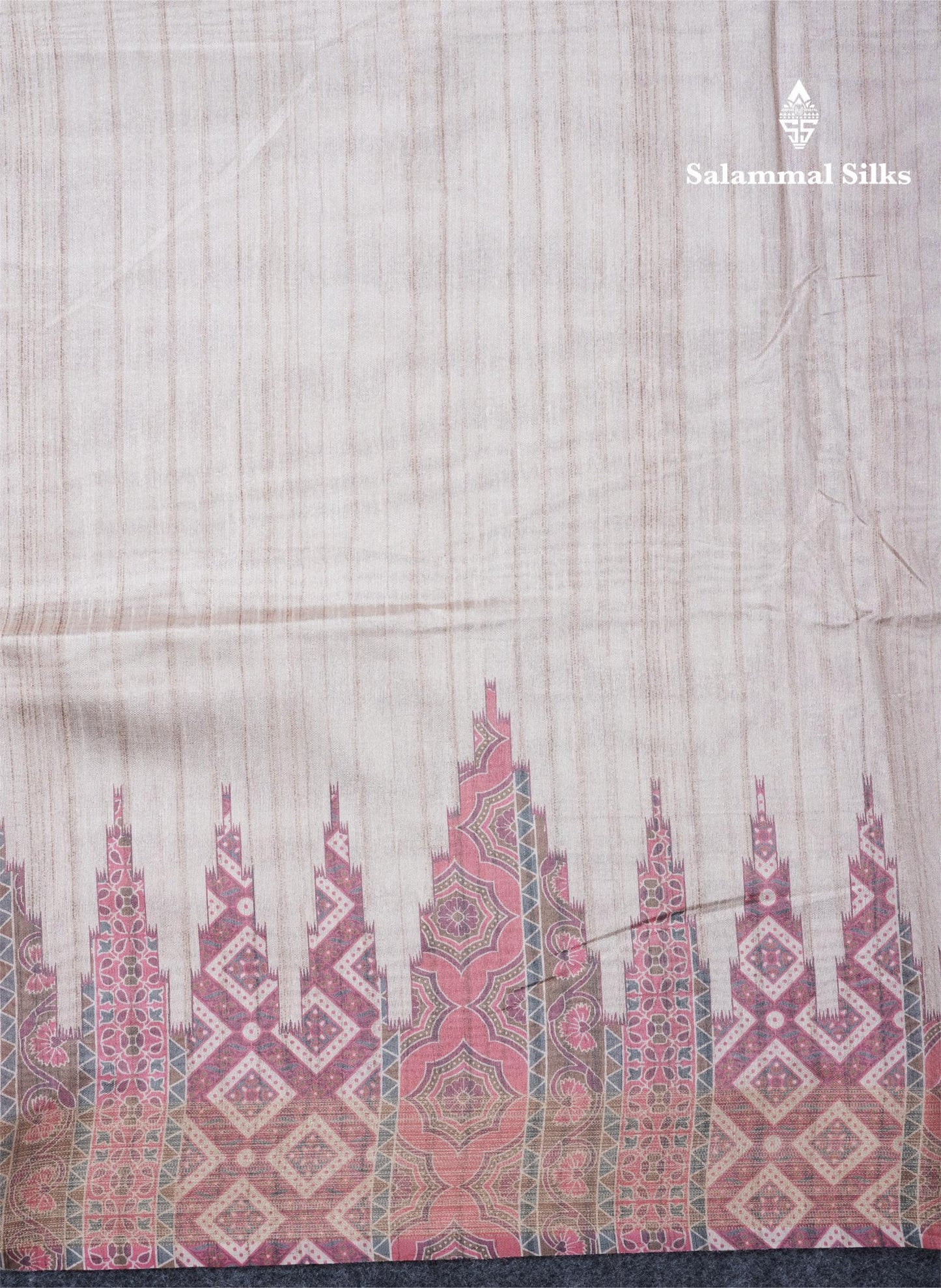 Sandal Semi Tussar Saree With Contrast Grey Fancy Border