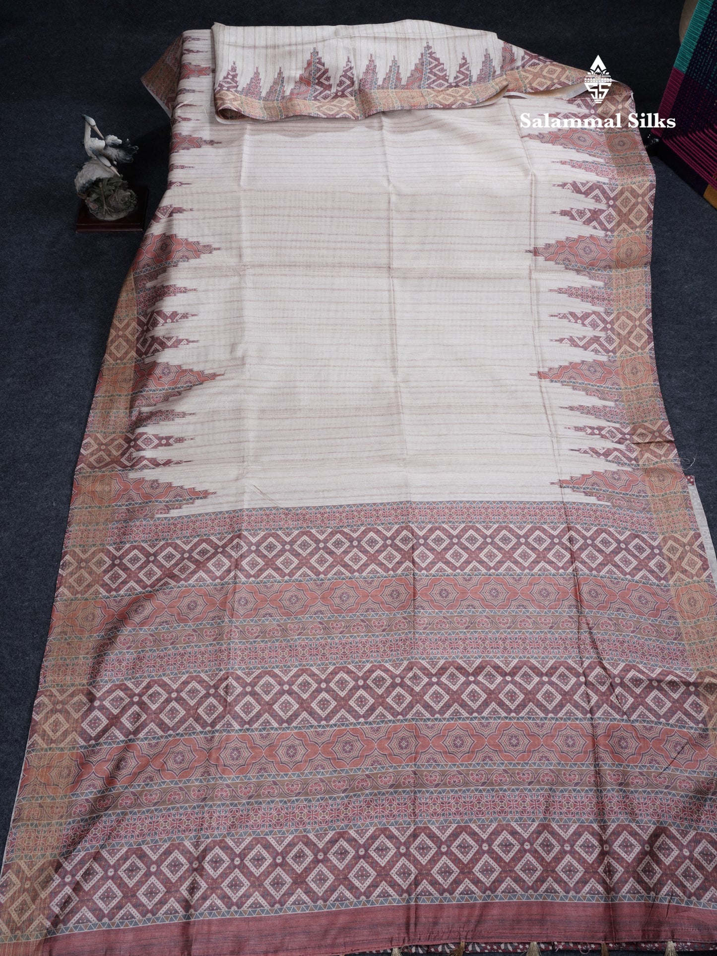 Sandal Semi Tussar Saree With Contrast Grey Fancy Border