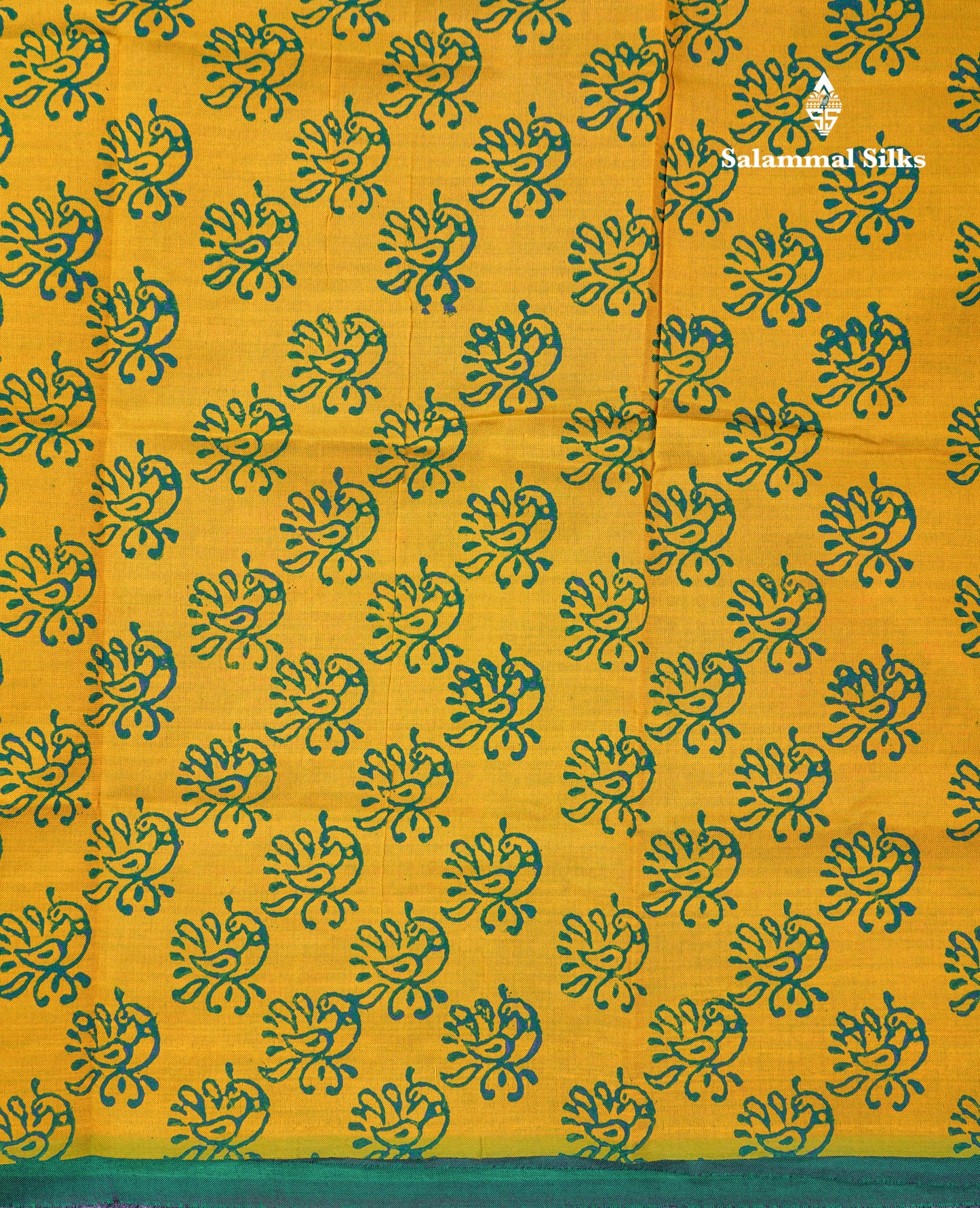 Beautiful Saffire Green South Cotton Printed Saree With Contrast Yellow Blouse