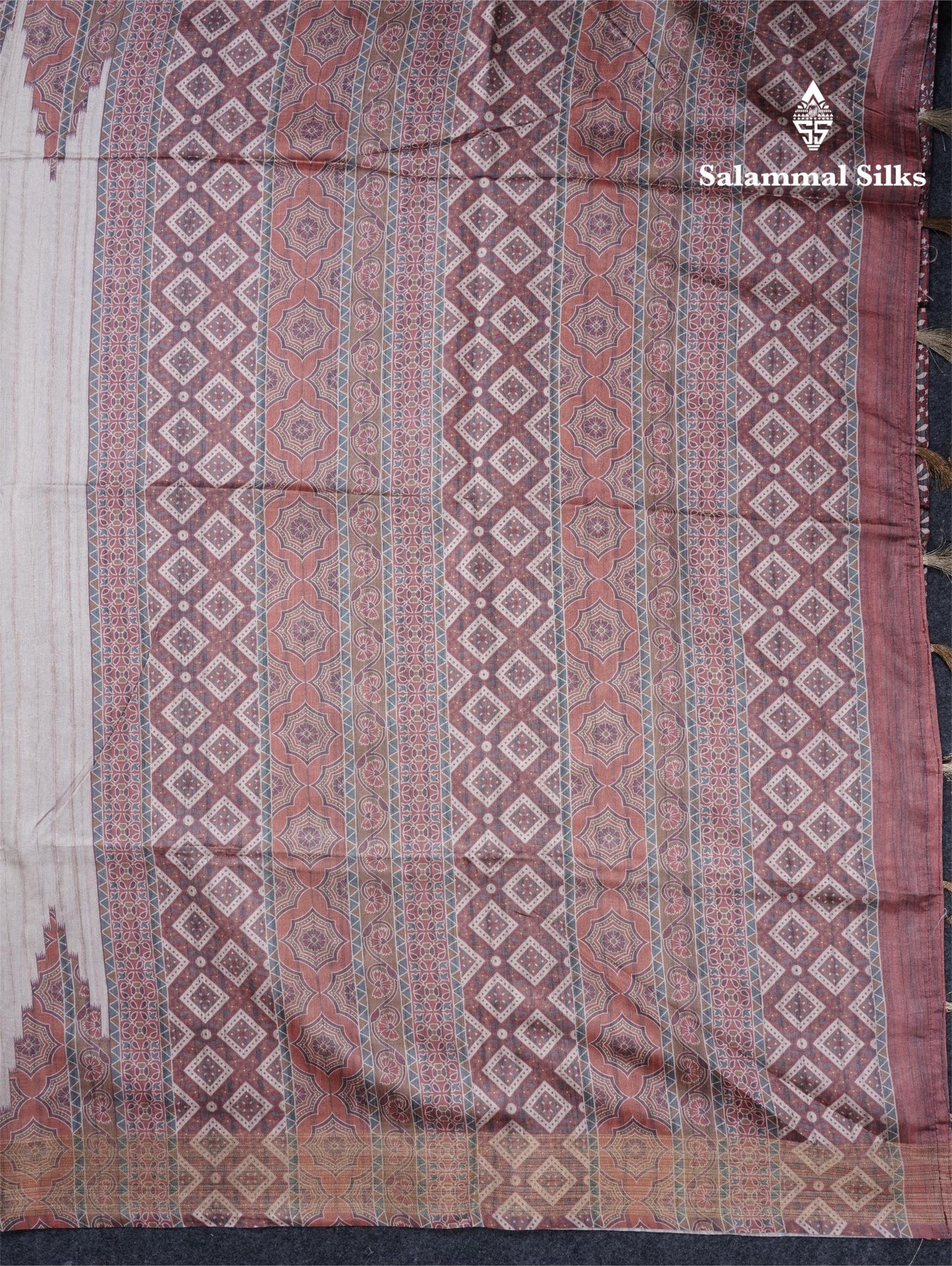 Sandal Semi Tussar Saree With Contrast Grey Fancy Border