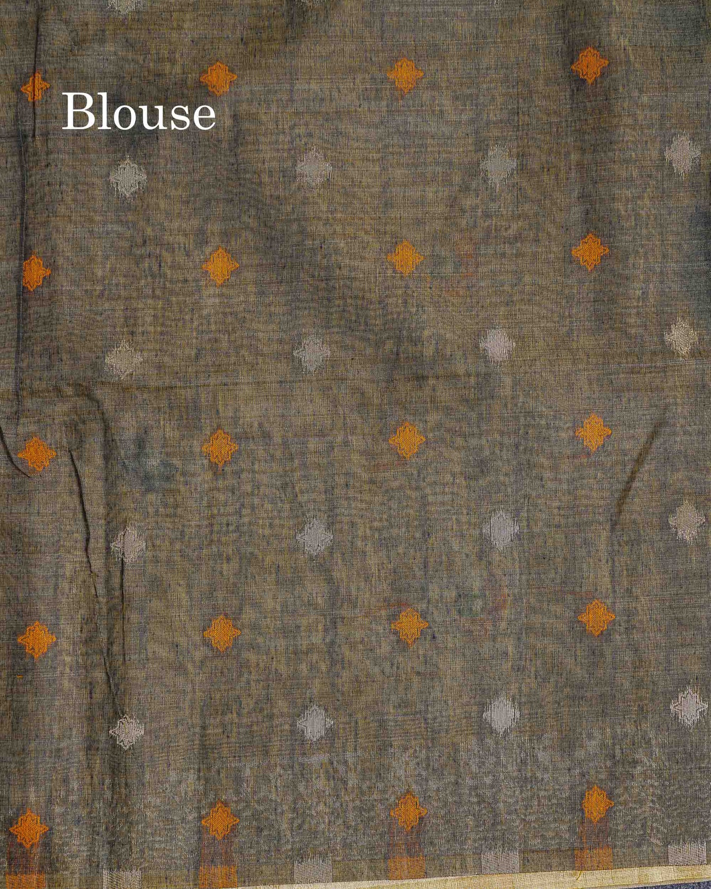 Contrast Elephant Grey Blouse Of Sandal Muga Cotton Saree