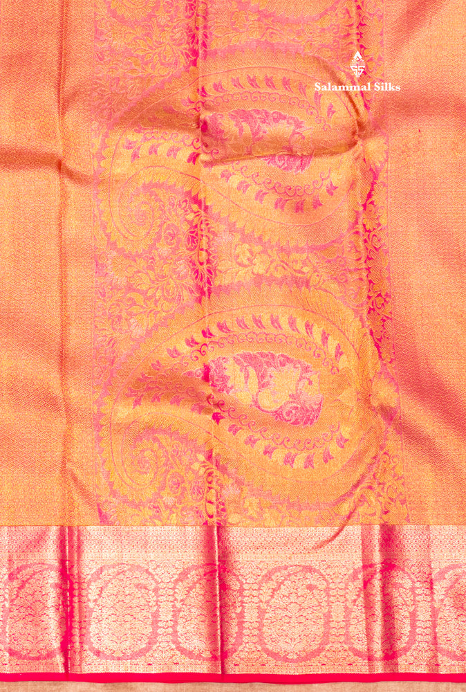 Green Colour Pure Kanjivaram Tissue Silk Saree with Pink Border