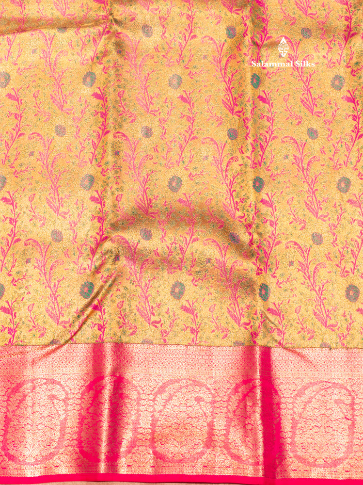Green Colour Pure Kanjivaram Tissue Silk Saree with Pink Border