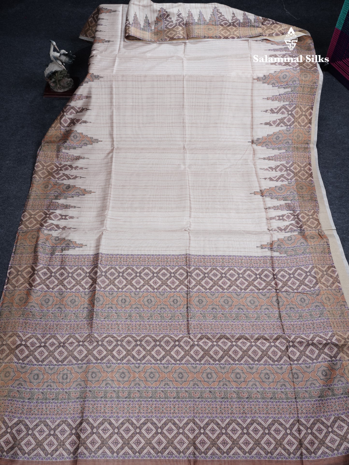 Sandal Semi Tussar Saree With Contrast Grey Fancy Border