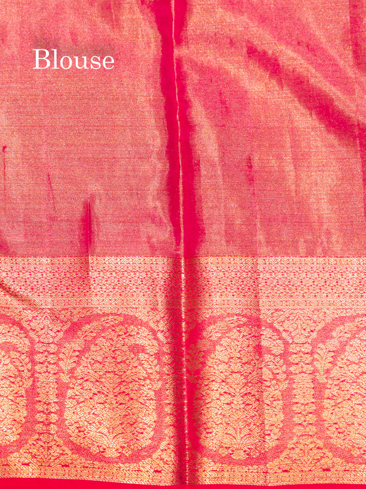 Green Colour Pure Kanjivaram Tissue Silk Saree with Pink Border