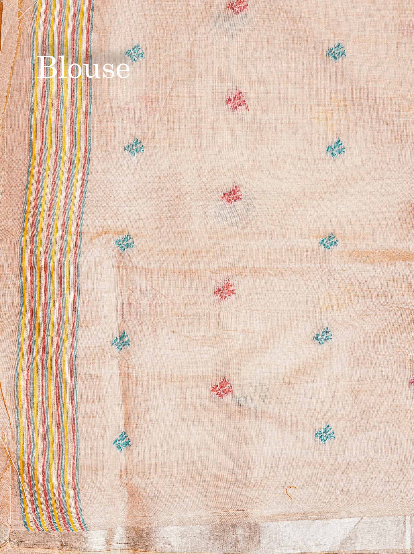 Self Blouse Of Peach Muga Cotton Saree