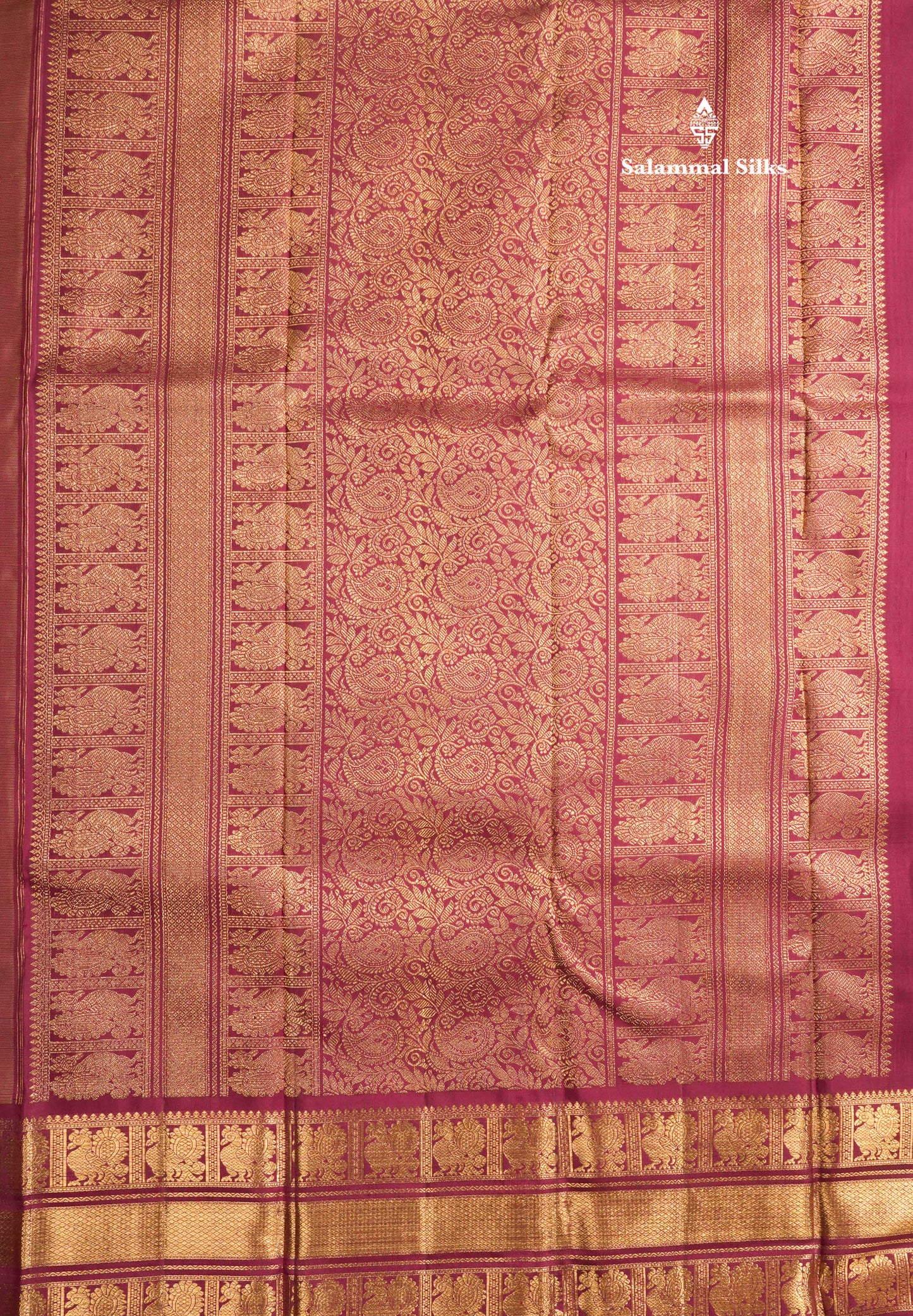 Beautiful Sandal Korvai Bridal Pure Kanjivaram Silk Saree With Contrast Magenta Border