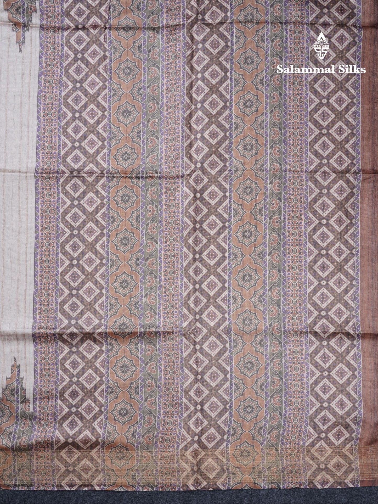Sandal Semi Tussar Saree With Contrast Grey Fancy Border