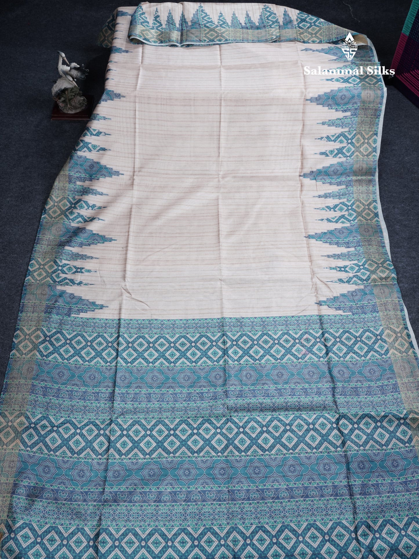 Sandal Semi Tussar Saree With Contrast Grey Fancy Border