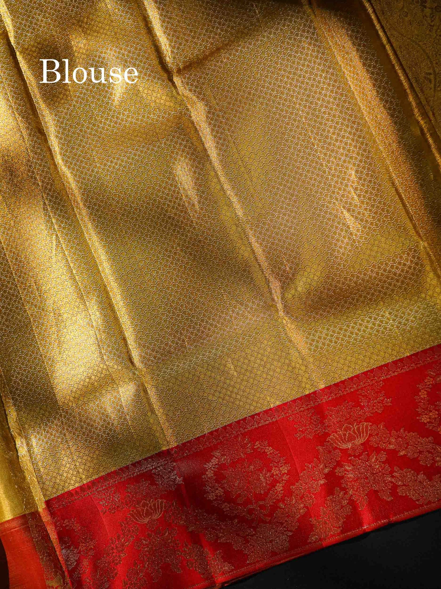 Beautiful Gold Tissue Bridal Pure Kanjivaram Silk Saree With Contrast Chilly Red Border