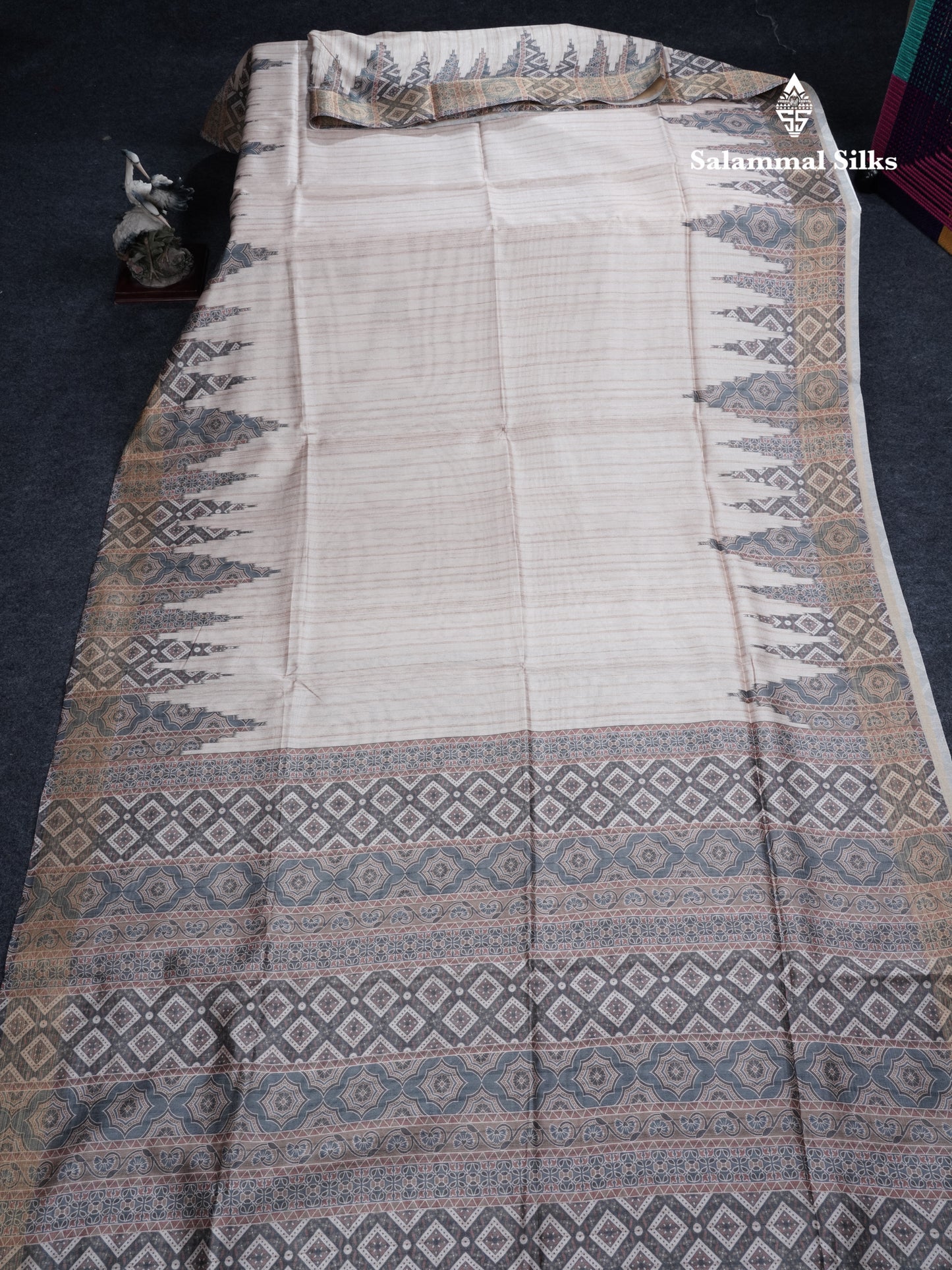 Sandal Semi Tussar Saree With Contrast Grey Fancy Border