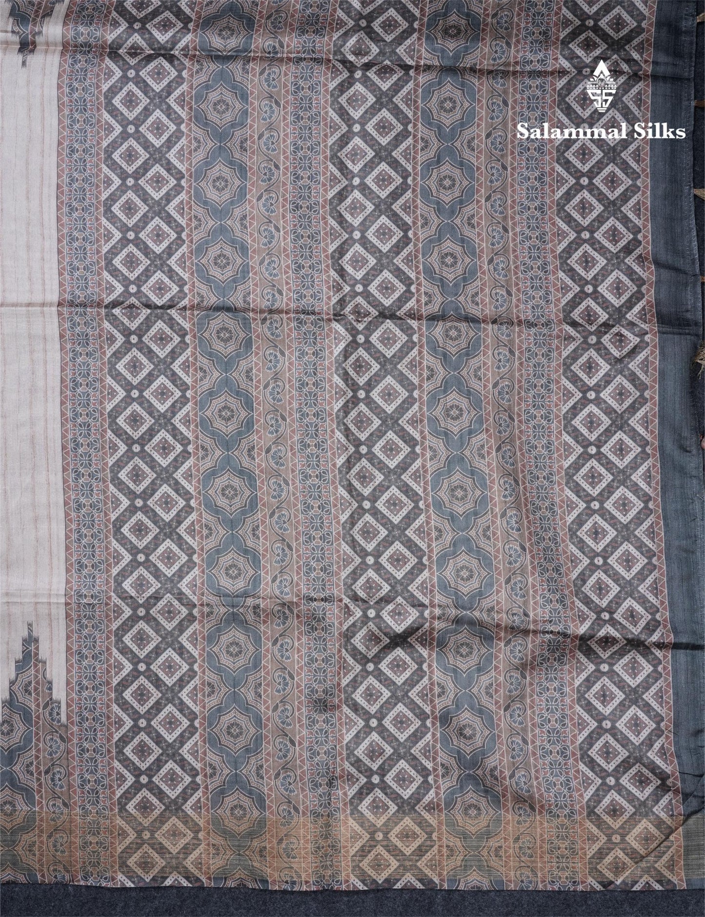 Sandal Semi Tussar Saree With Contrast Grey Fancy Border