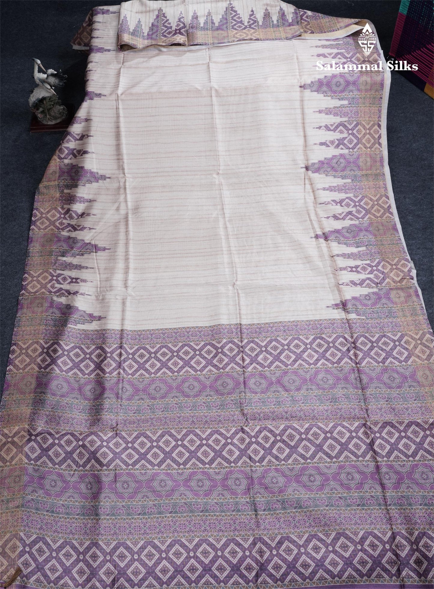 Sandal Semi Tussar Saree With Contrast Grey Fancy Border