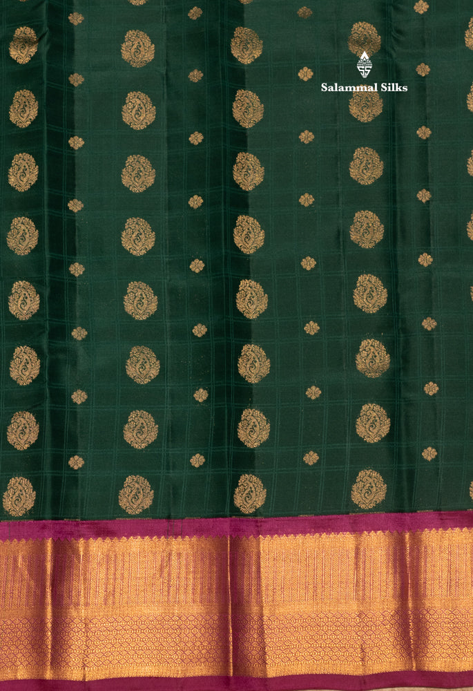 Bottle Green Colour Pure Kanjivaram Silk Saree with Magenta Border