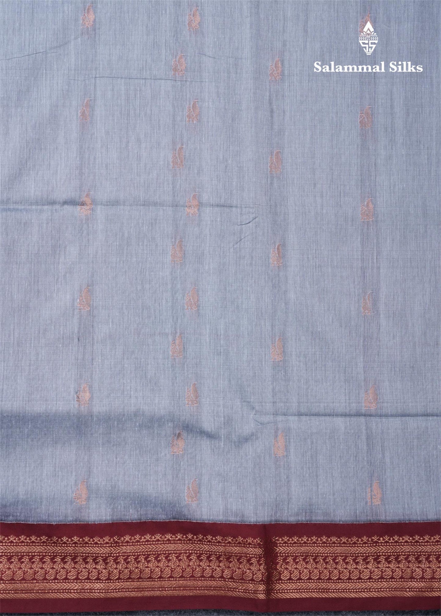 Blueish Grey Kalyani Cotton Saree With Contrast Maroon Border
