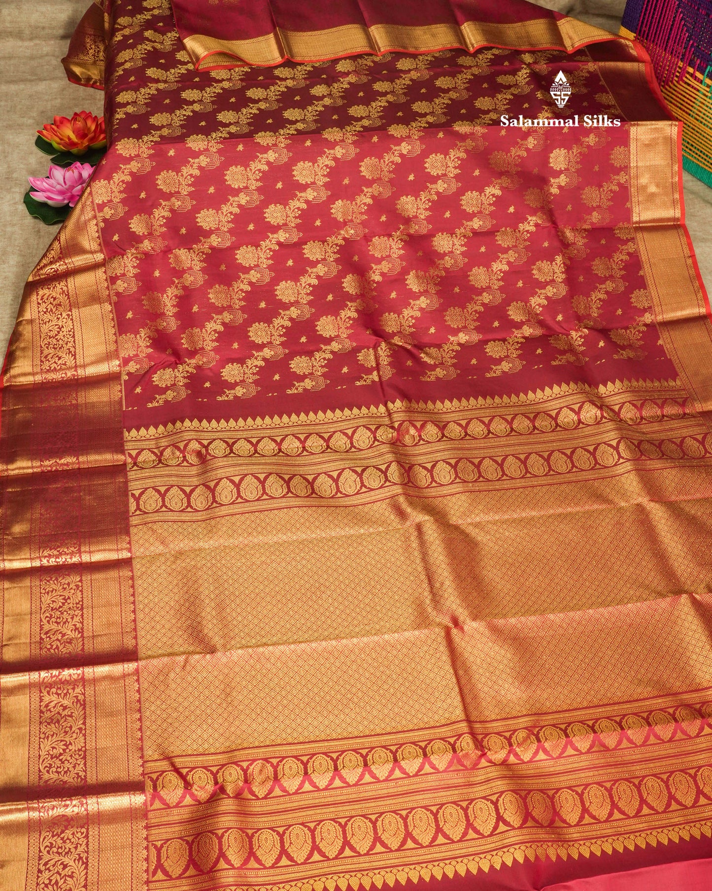 Dark Maroon Bridal Pure Kanjivaram Silk Saree With Self Border