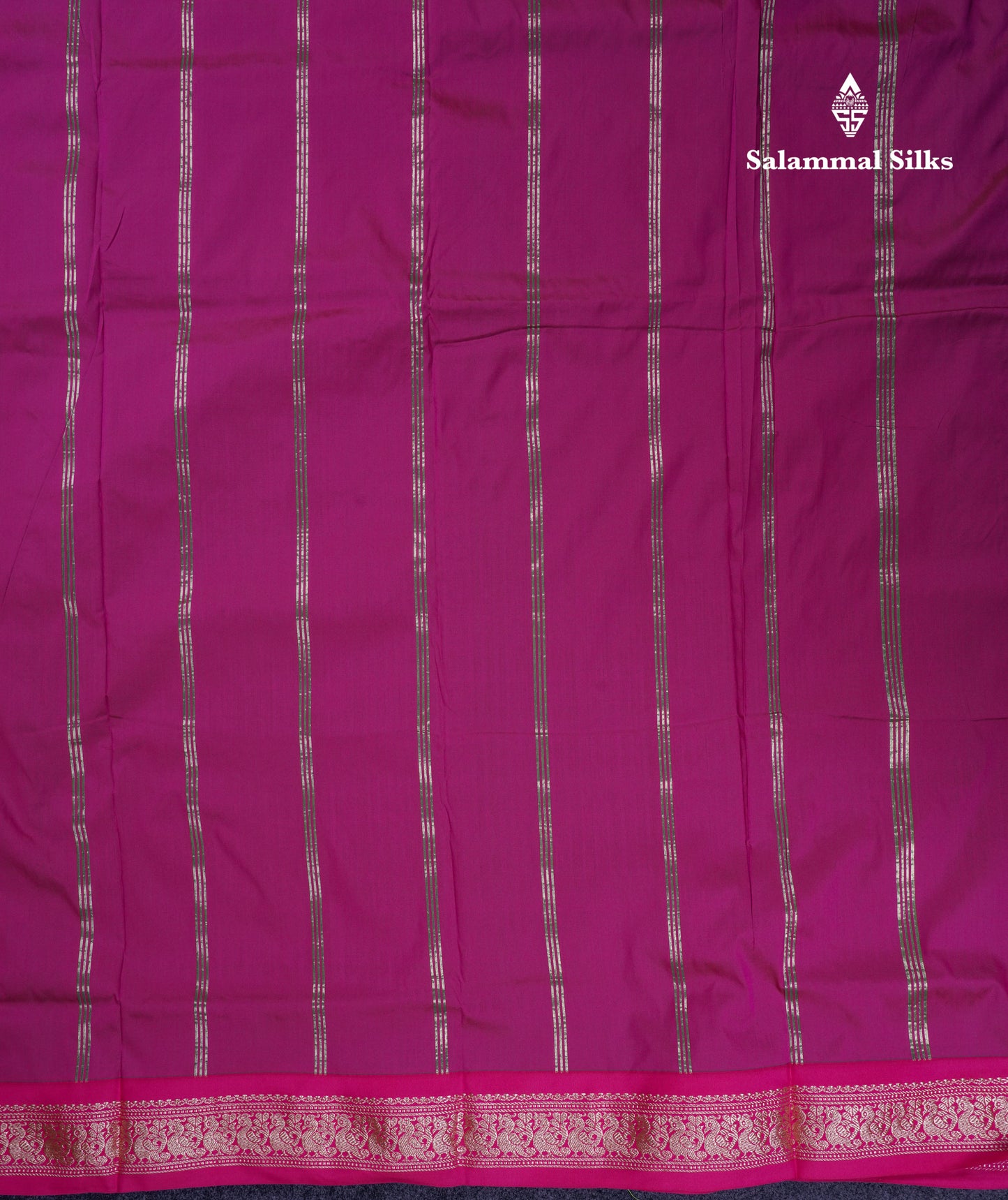 9.5 Yards Semi Silk Saree Parrot Green with Contrast Pink Traditional Border