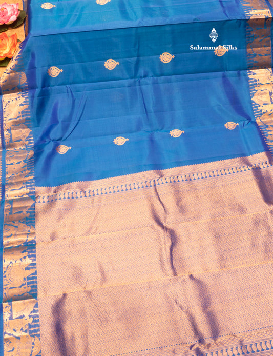Blue Colour Pure Kanjivaram Silk Saree with Pallakku Border