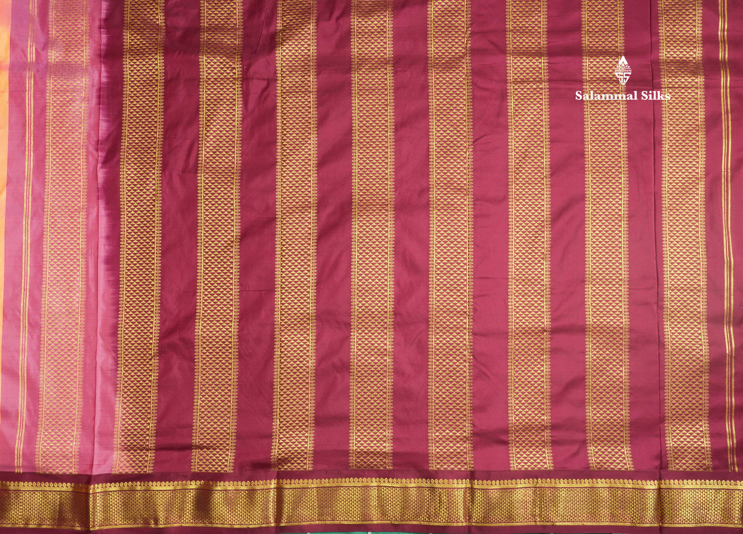 Kanjivaram Beautiful Peach 9Yards Pure Silk Saree With (3.6inch) Magenta Border