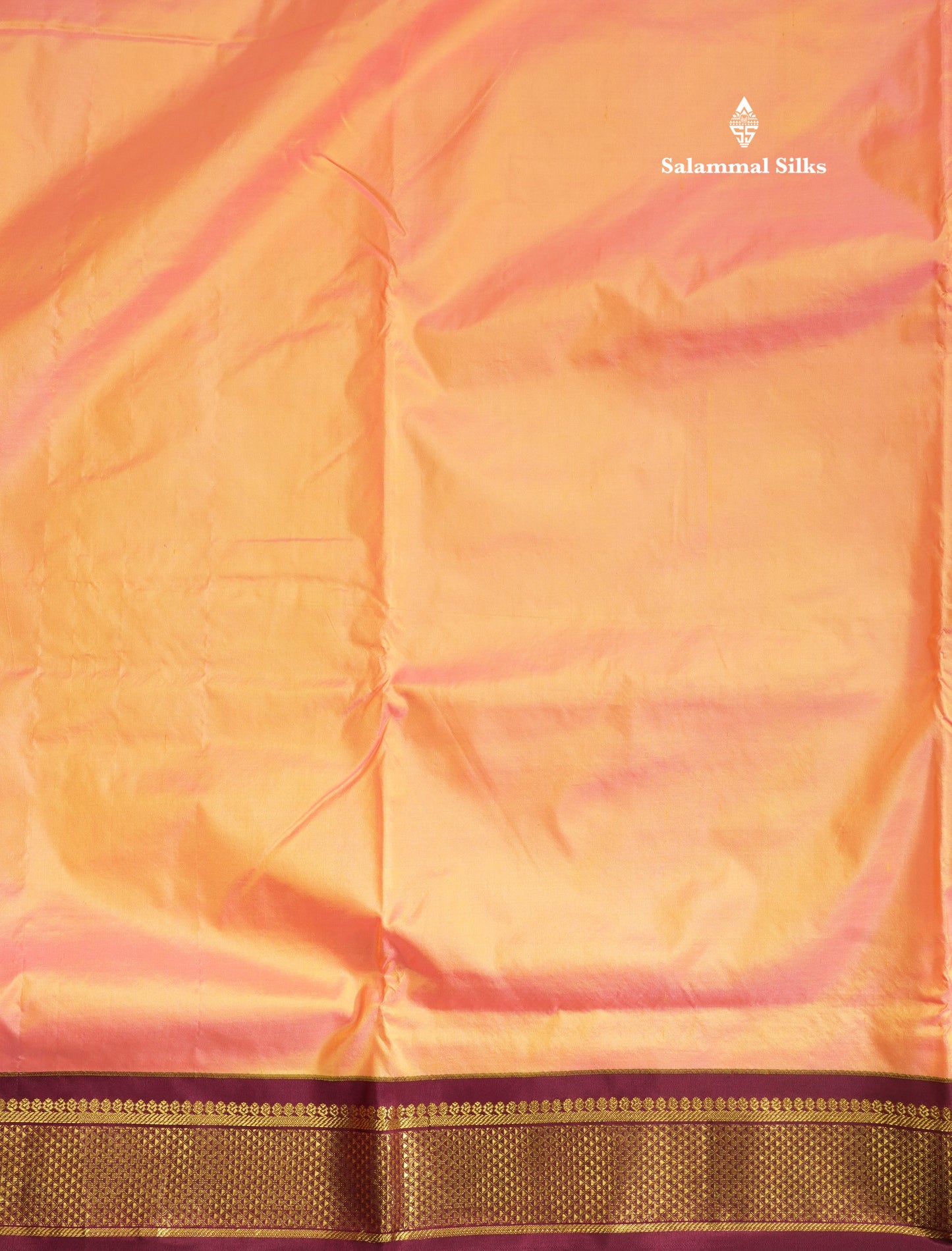 Kanjivaram Beautiful Peach 9Yards Pure Silk Saree With (3.6inch) Magenta Border