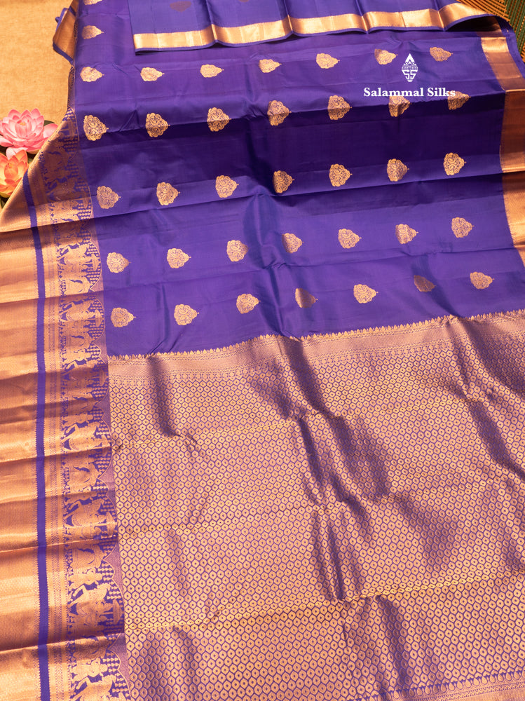 Dual Tone Violet & Green Colour Pure Kanjivaram Silk Saree with Pallakku Border