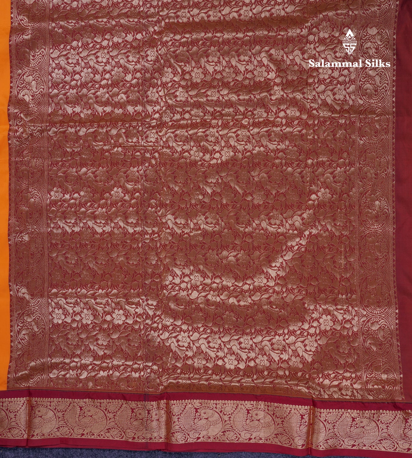 11 Yards Semi Silk Saree Mango Yellow with Contrast Maroon Traditional Border