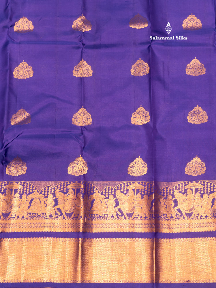 Dual Tone Violet & Green Colour Pure Kanjivaram Silk Saree with Pallakku Border