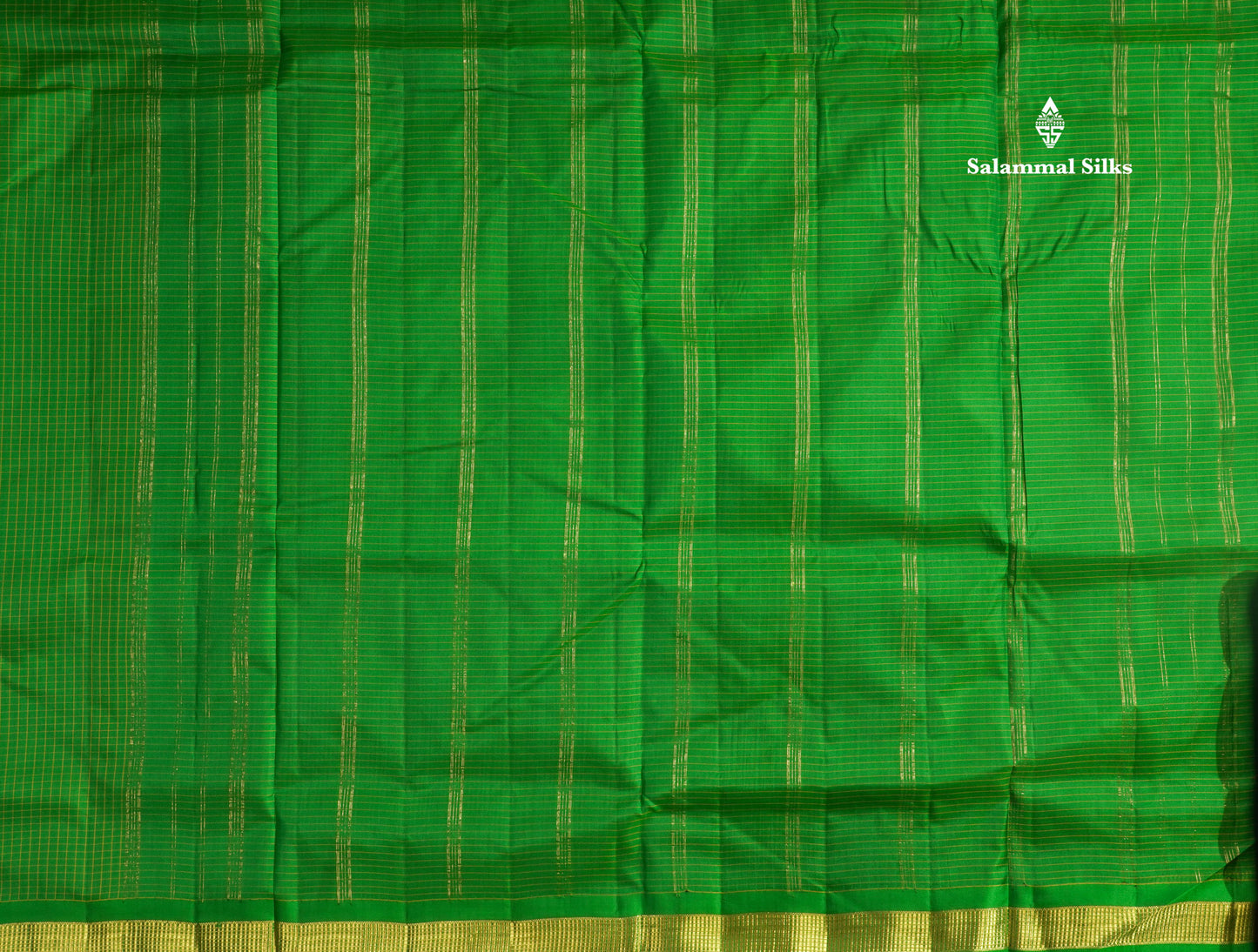 10 Yards Pure Silk Saree Tiny Zari Checks Green with Small Border