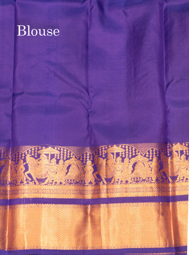 Dual Tone Violet & Green Colour Pure Kanjivaram Silk Saree with Pallakku Border