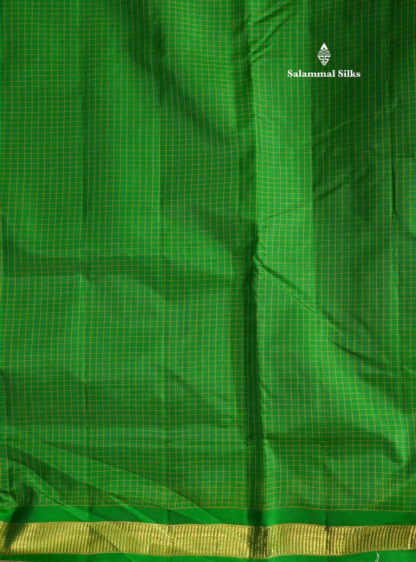 10 Yards Pure Silk Saree Tiny Zari Checks Green with Small Border