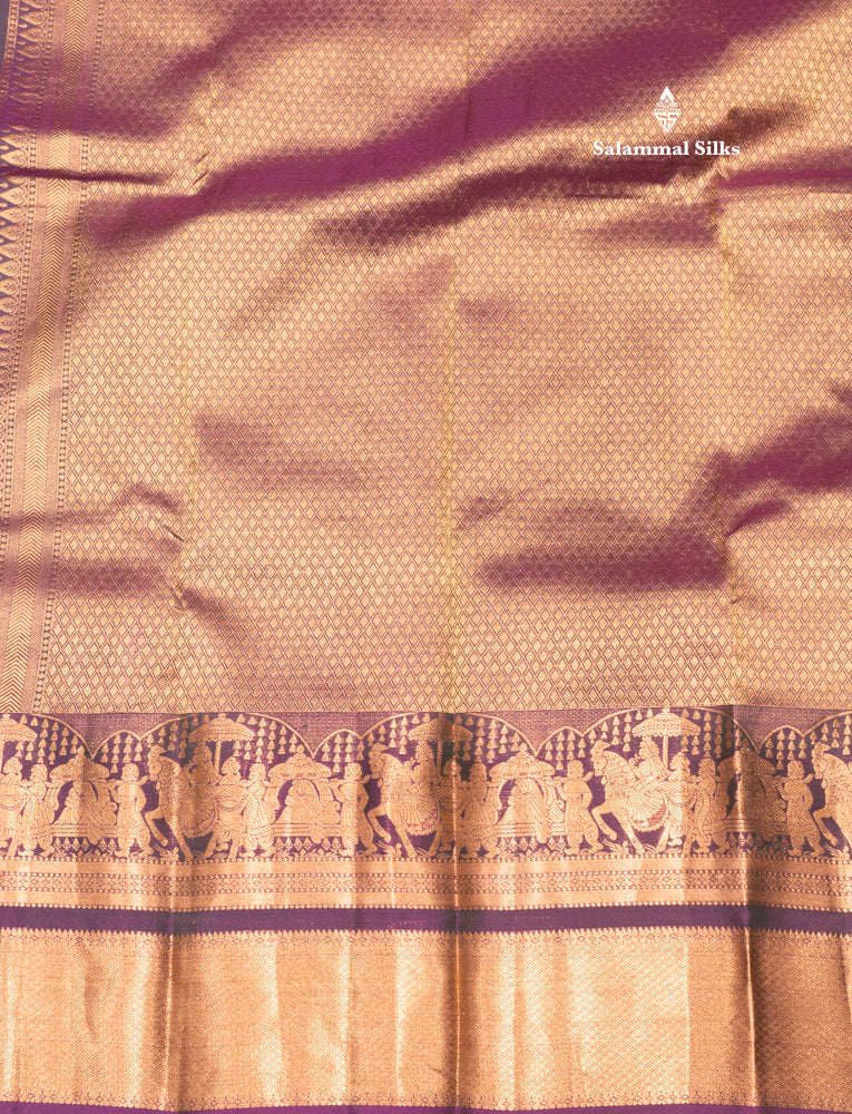 Dual Tone Violet & Green Colour Pure Kanjivaram Silk Saree with Pallakku Border