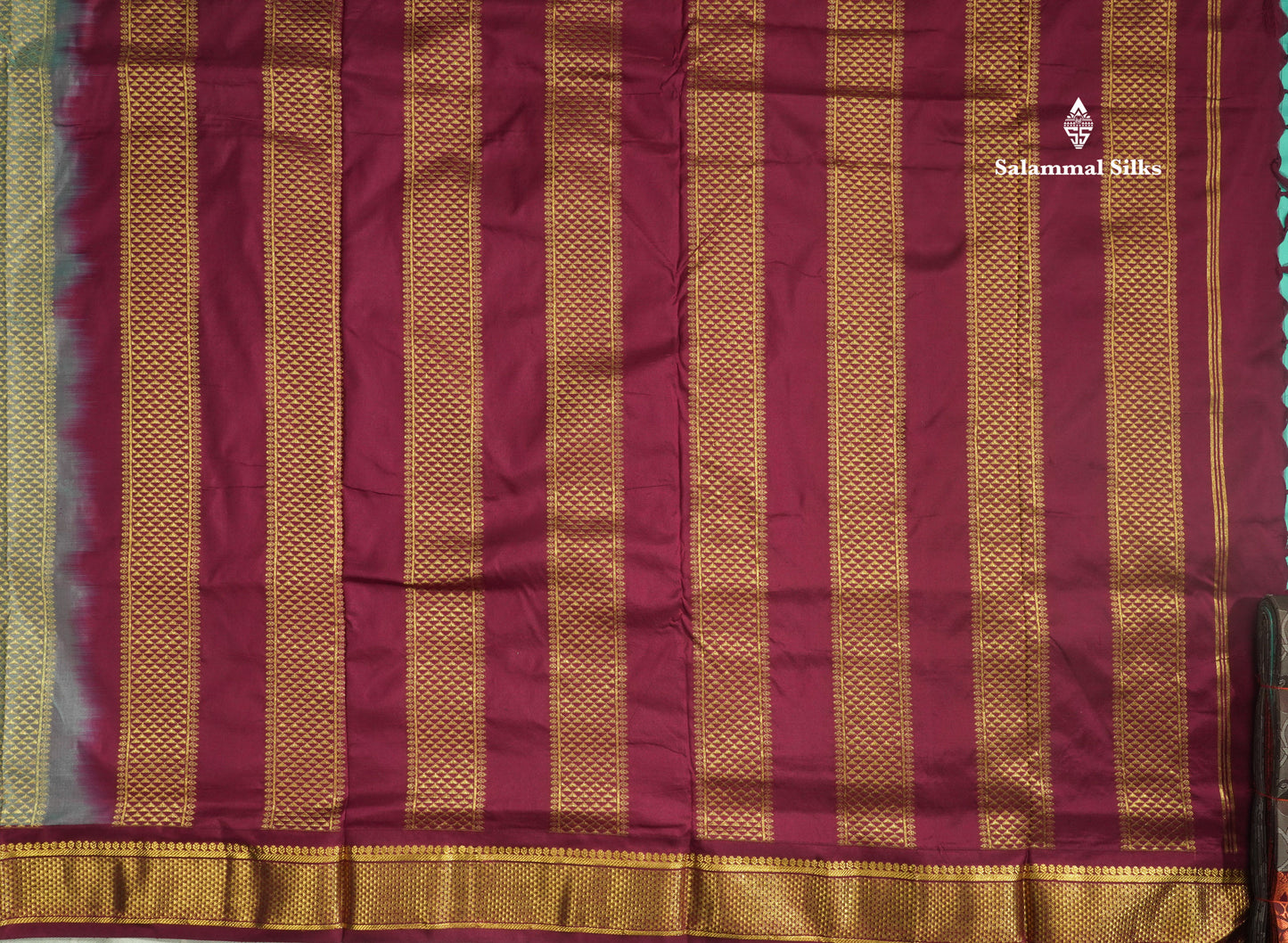 Kanjivaram Beautiful Light Ramar Blue 9Yards Pure Silk Saree With (3.5inch) MagentaBorder