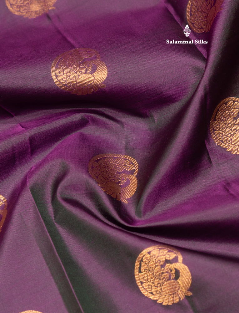 Dual Tone Violet & Green Colour Pure Kanjivaram Silk Saree with Pallakku Border