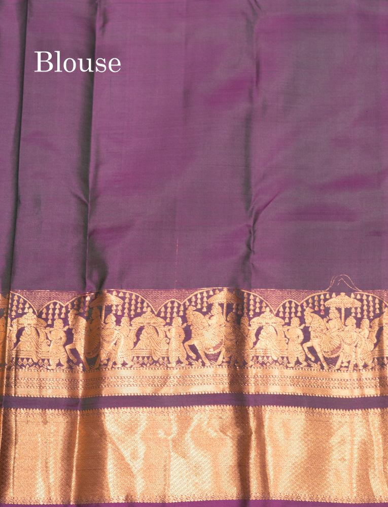 Dual Tone Violet & Green Colour Pure Kanjivaram Silk Saree with Pallakku Border