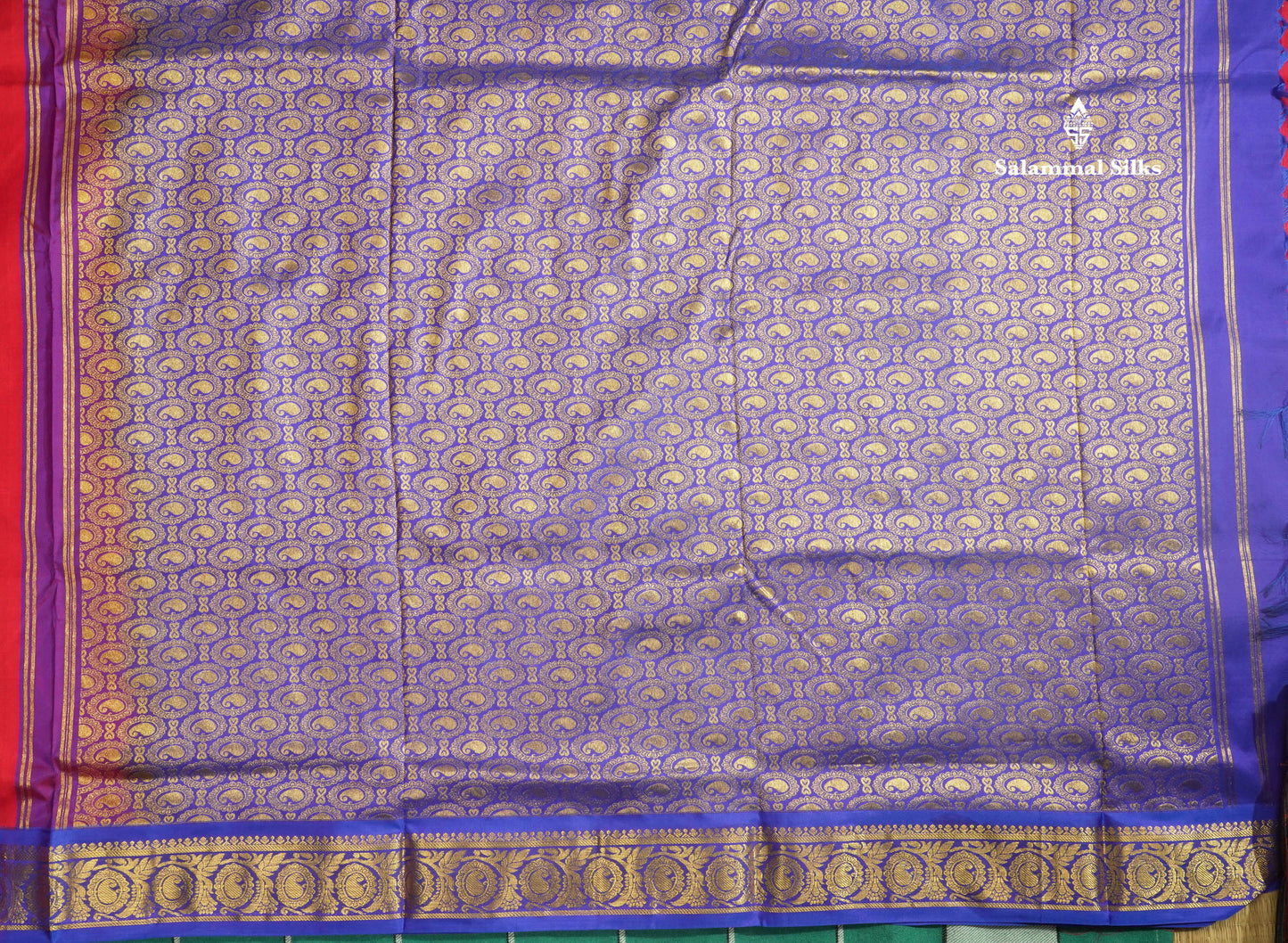 Kanjivaram Beautiful Red 9Yards Pure Silk Saree With 5inch Royal Blue Border