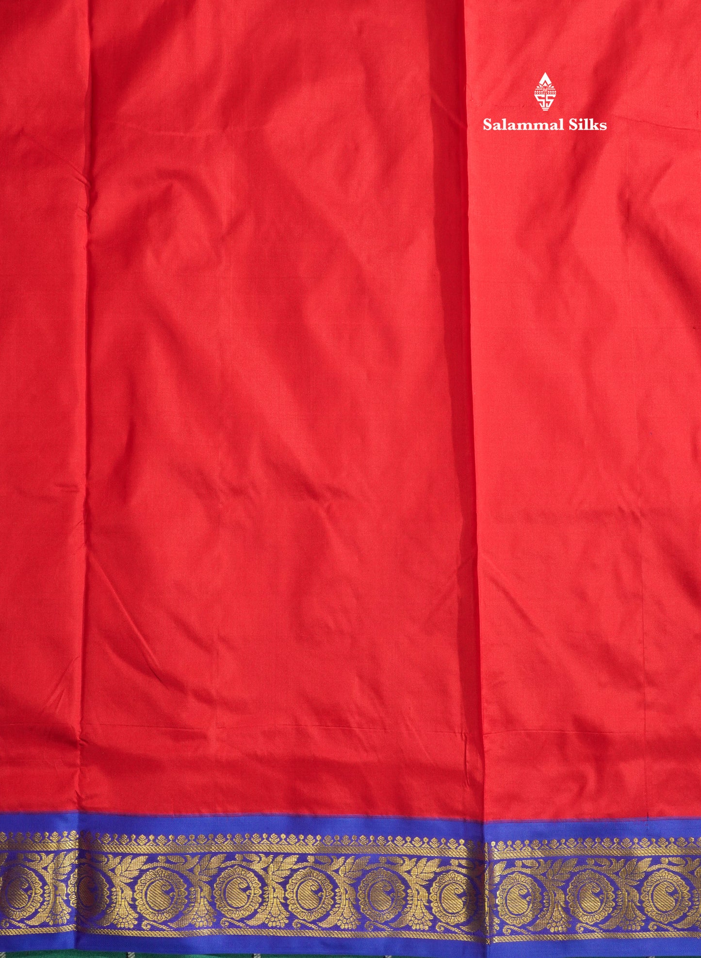 Kanjivaram Beautiful Red 9Yards Pure Silk Saree With 5inch Royal Blue Border